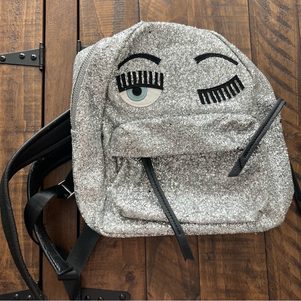 Chiara Ferragni Flirting Winking Glitter Eyes Backpack Sliver